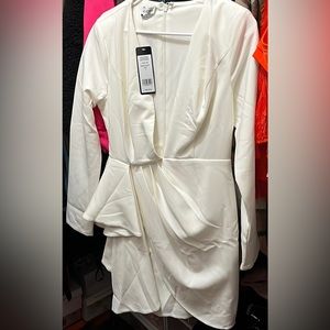 Long sleeve plunge neck ruffle dress